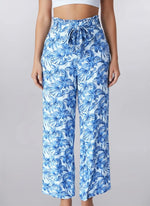 Keren Hart Floral Printed Pants with Belted Waist - Blue + White