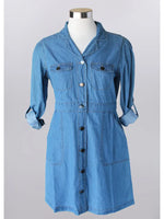 Keren Hart Cotton Collared Denim Dress with Roll Tab Sleeve