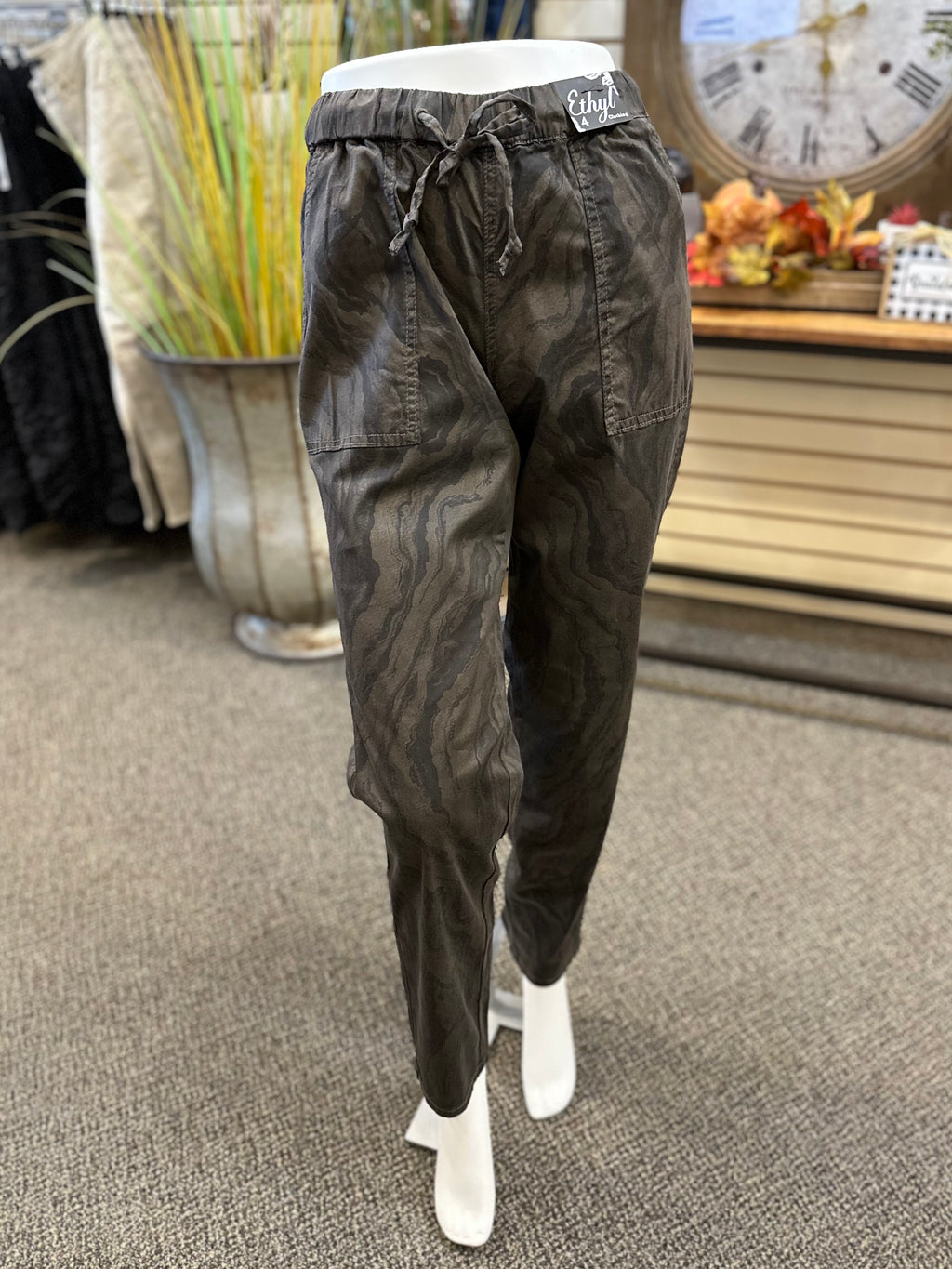 Ethyl Drawstring Zebra Pant in Chocolate and Black