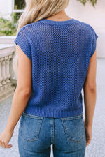 Patriotic: Flag Knit USA Short Sleeve Sweater Top - Sky Blue