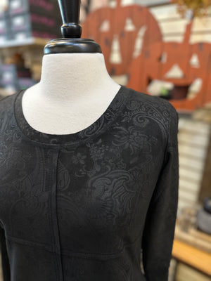 Ethyl Faux Suede Paisley Print Dress - Black