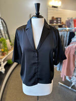Blu Pepper Button Up Satin Short Sleeve - Black