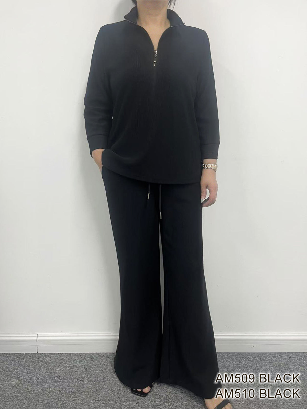 Ribbed Wide Leg Pant by Creation - Black