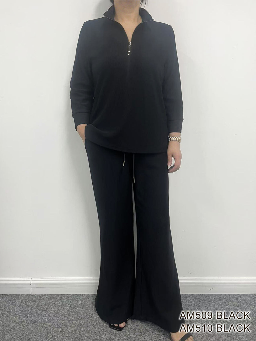 Ribbed Wide Leg Pant by Creation - Black