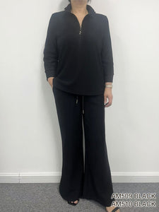 Ribbed Wide Leg Pant by Creation - Black