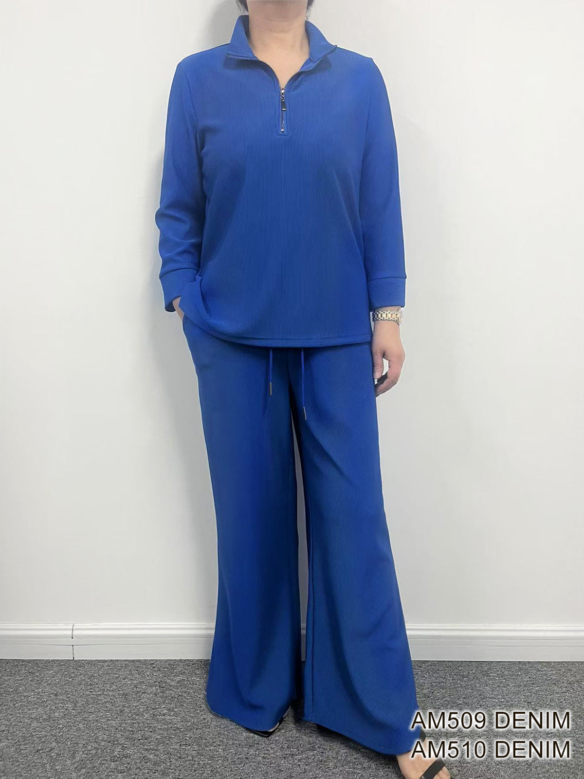 Ribbed 3/4 Sleeve Zip Top - Royal
