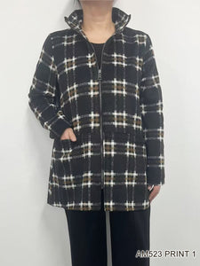 Plaid Zip Jacket with Wire Collar Neck