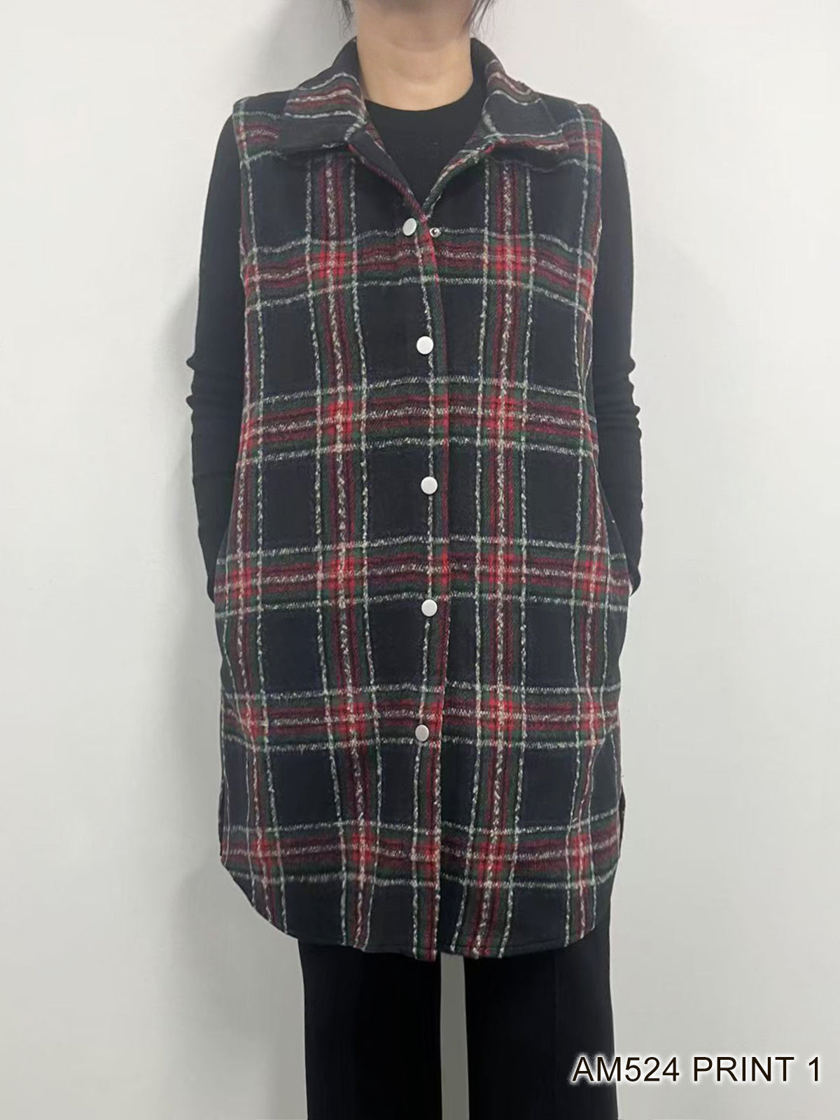 Plaid Maxi Vest with Snaps by Creation