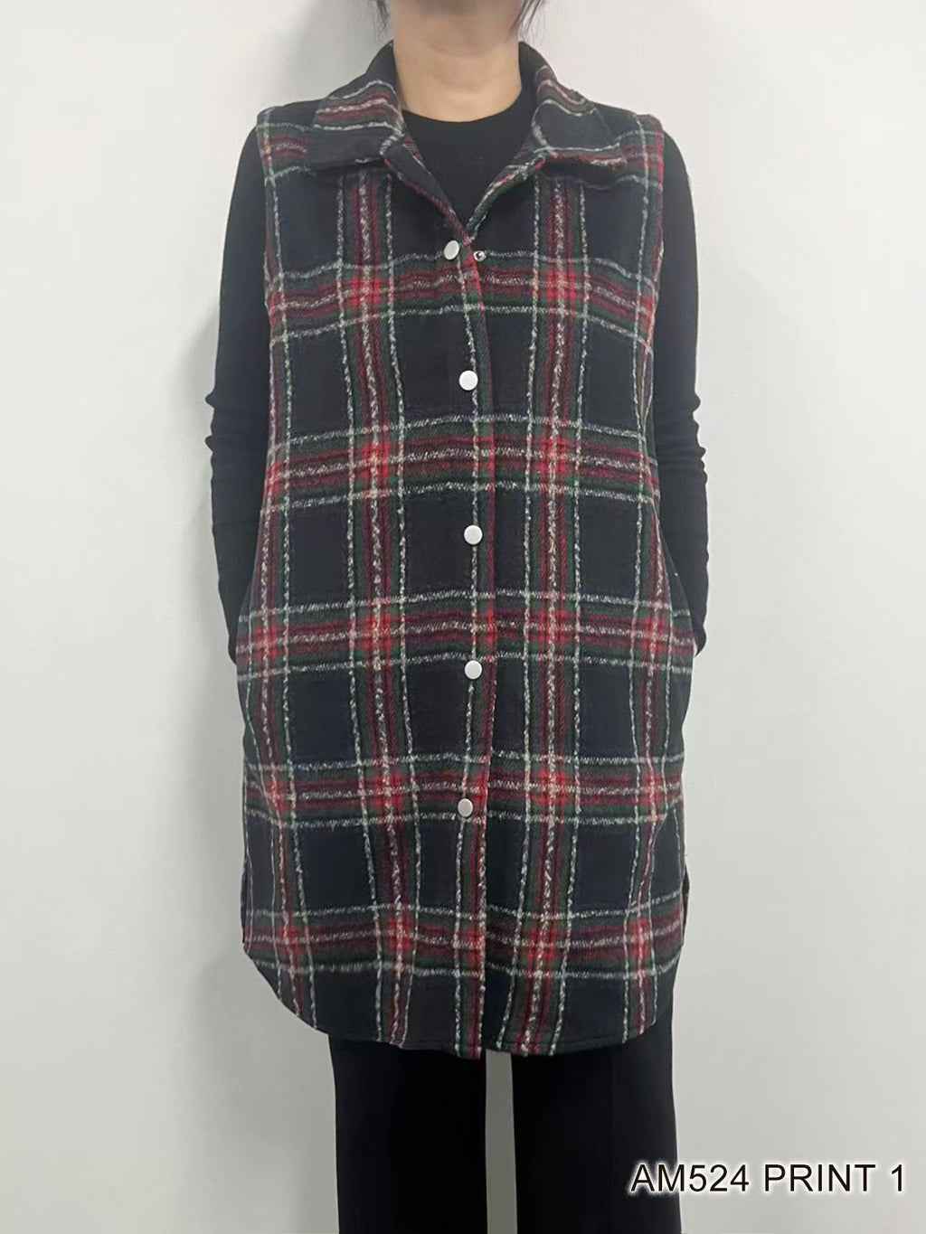 Plaid Maxi Vest with Snaps by Creation