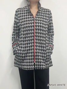 Houndstooth Zip Jacket with Red Zipper by Creation