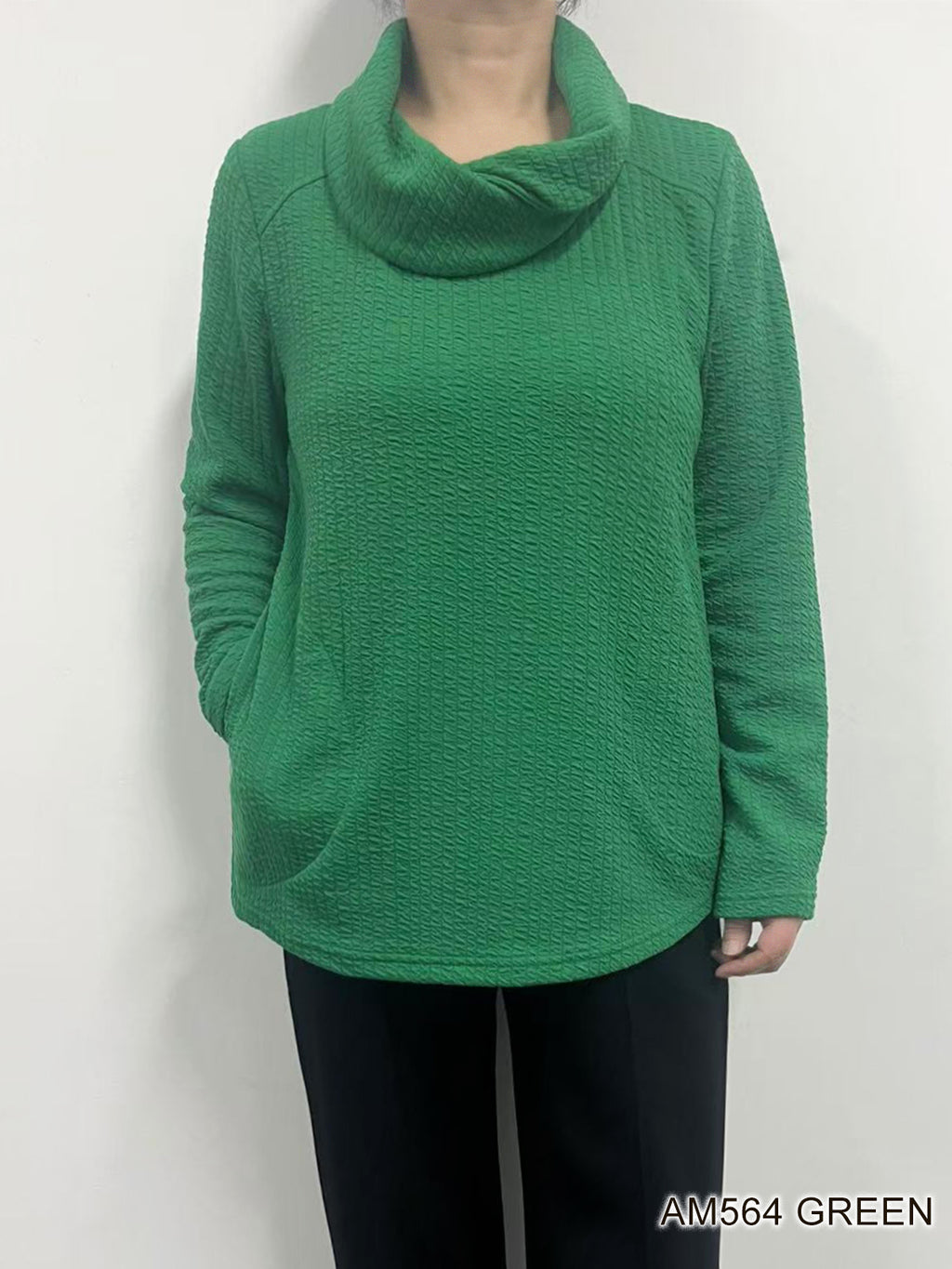 Cowl Neck Sweater with Pockets by Creation - Green