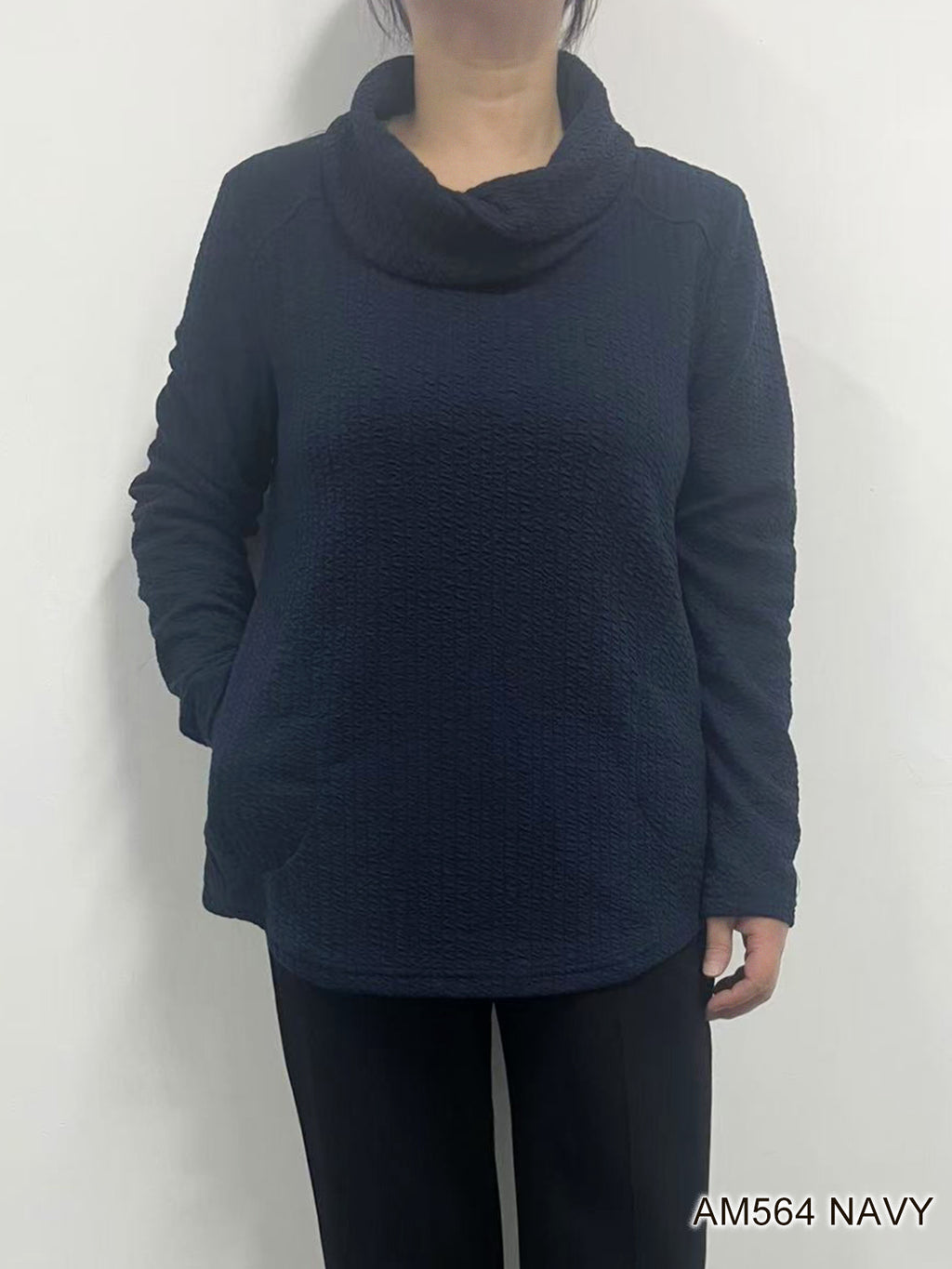 Cowl Neck Sweater with Pockets by Creation - Navy