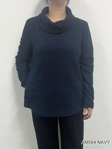 Cowl Neck Sweater with Pockets by Creation - Navy