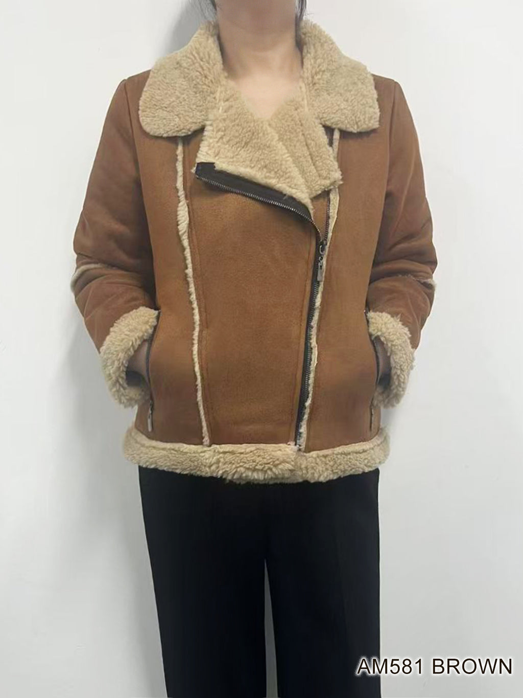 Faux Fur Lined Vegan Leather Zip Jacket by Creation