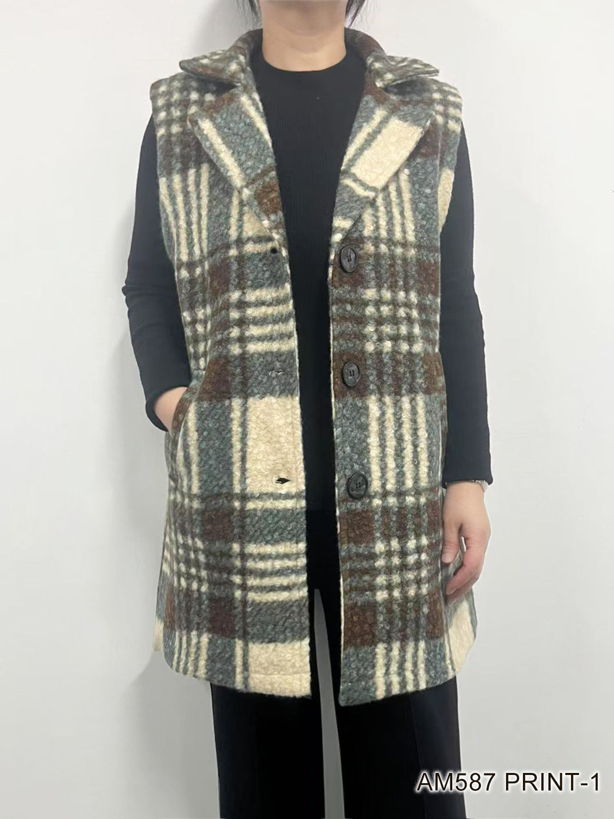 Boucle Plaid Vest by Creation