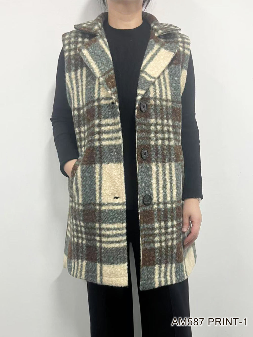 Boucle Plaid Vest by Creation