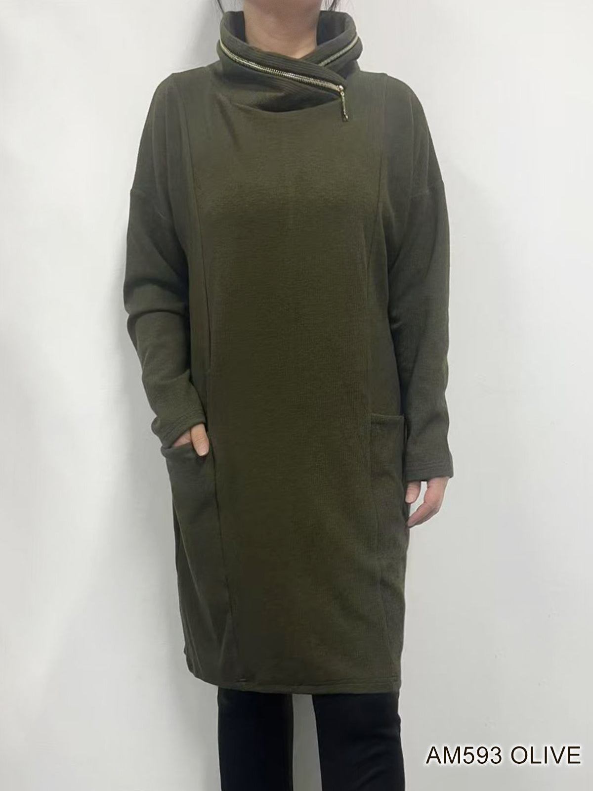 Sweater Dress with Zipper Cowl Neck by Creation