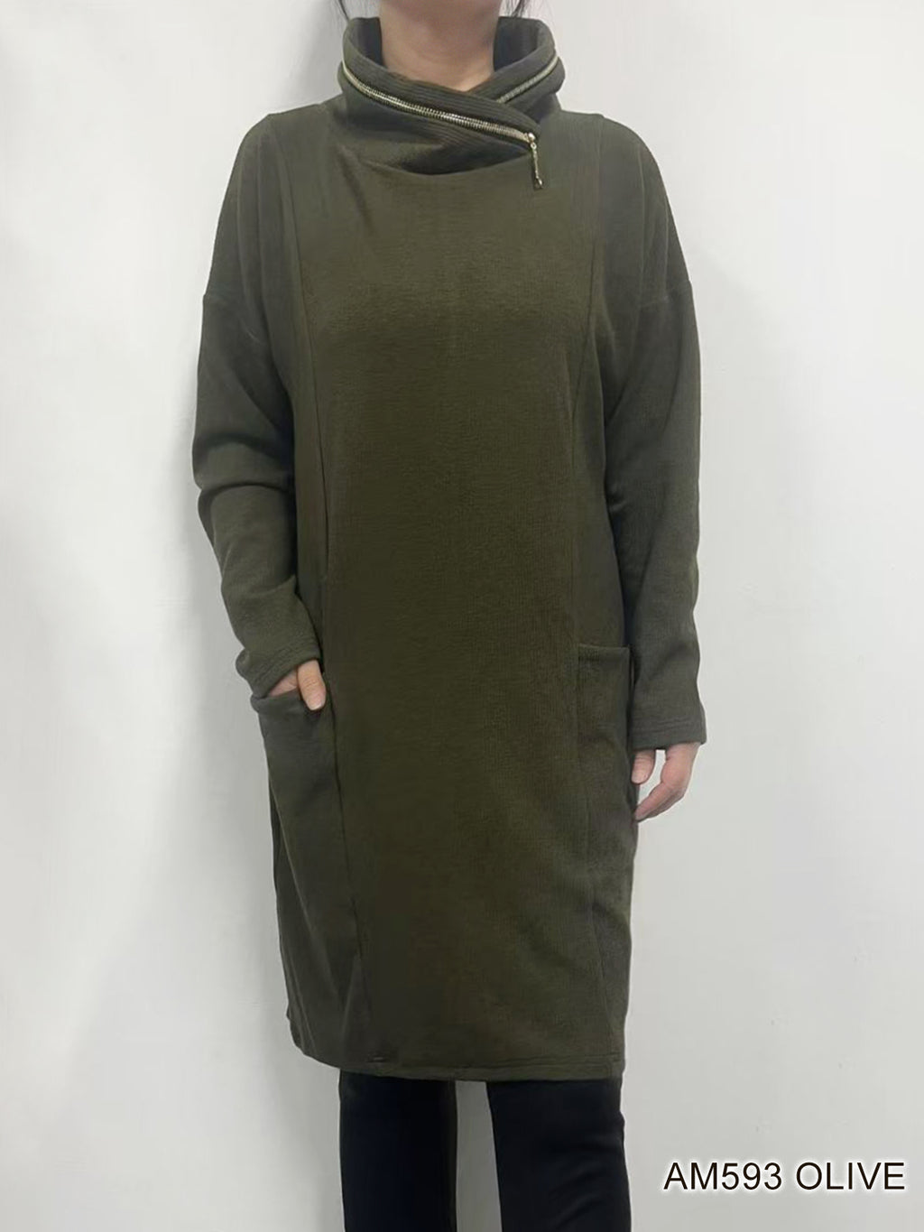 Sweater Dress with Zipper Cowl Neck by Creation