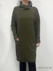 Sweater Dress with Zipper Cowl Neck by Creation
