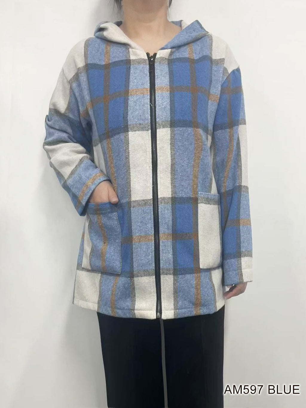 Tartan Hooded Zip Jacket by Creation - Periwinkle Plaid
