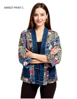 Floral Kimono Cardigan with Denim Trim Detail