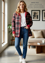 Reversible Quilted Lightweight Coat by Creation - Red Plaid