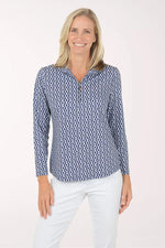 Lulu B UPF 50+ Mock Neck Quarter Zip - Navy Rope Print