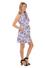 Lulu B UPF 50+ Collared Dress with Tie Waist - Neon Safari Print