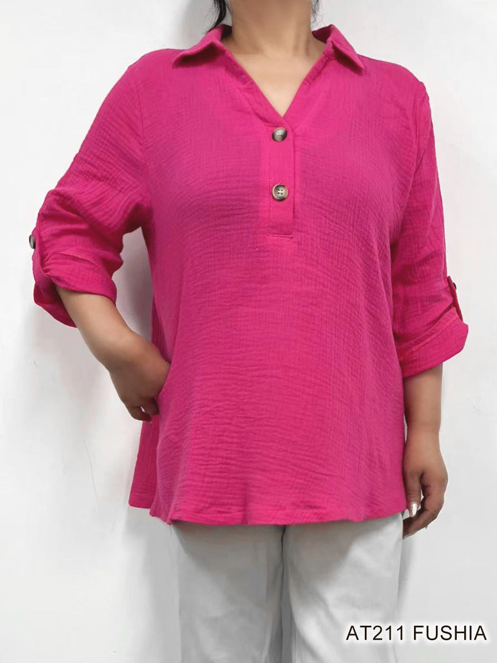3/4 Sleeve Cotton Gauze Blouse by Creation