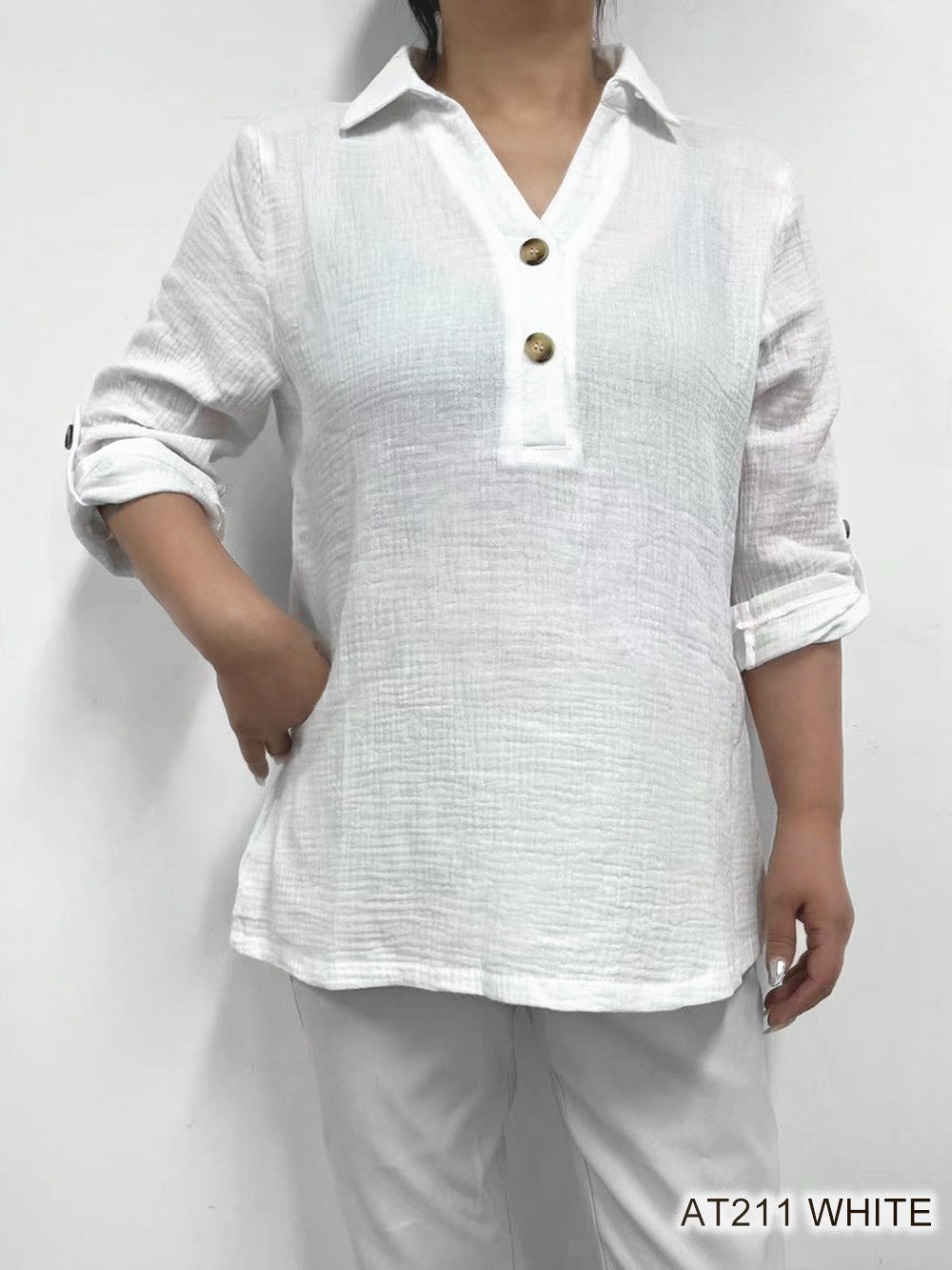 3/4 Sleeve Cotton Gauze Blouse by Creation
