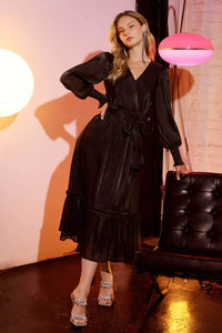 Blu Pepper Long Sleeve Midi Dress with Belt