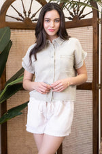 Blu Pepper Cotton Button Down Crop - Olive