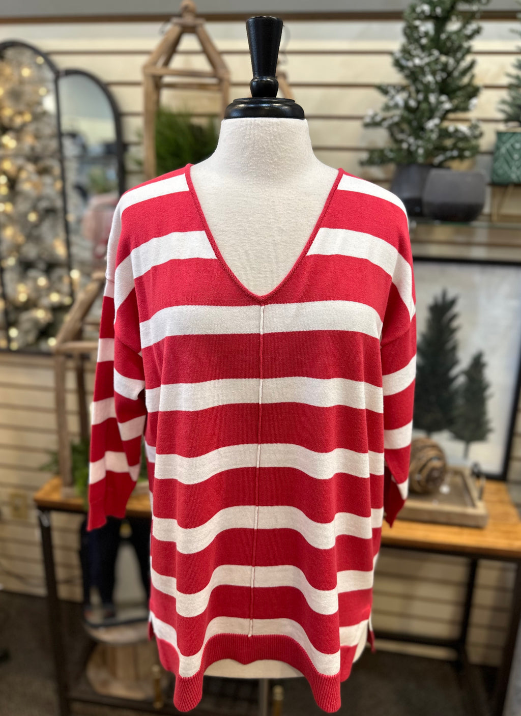Keren Hart Cotton Striped Knit V-Neck Sweater