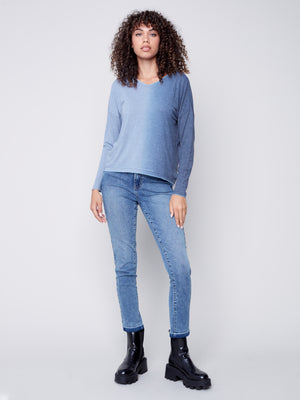 Charlie B Loose Ombré V-Neck Knit Top with Drop Shoulder