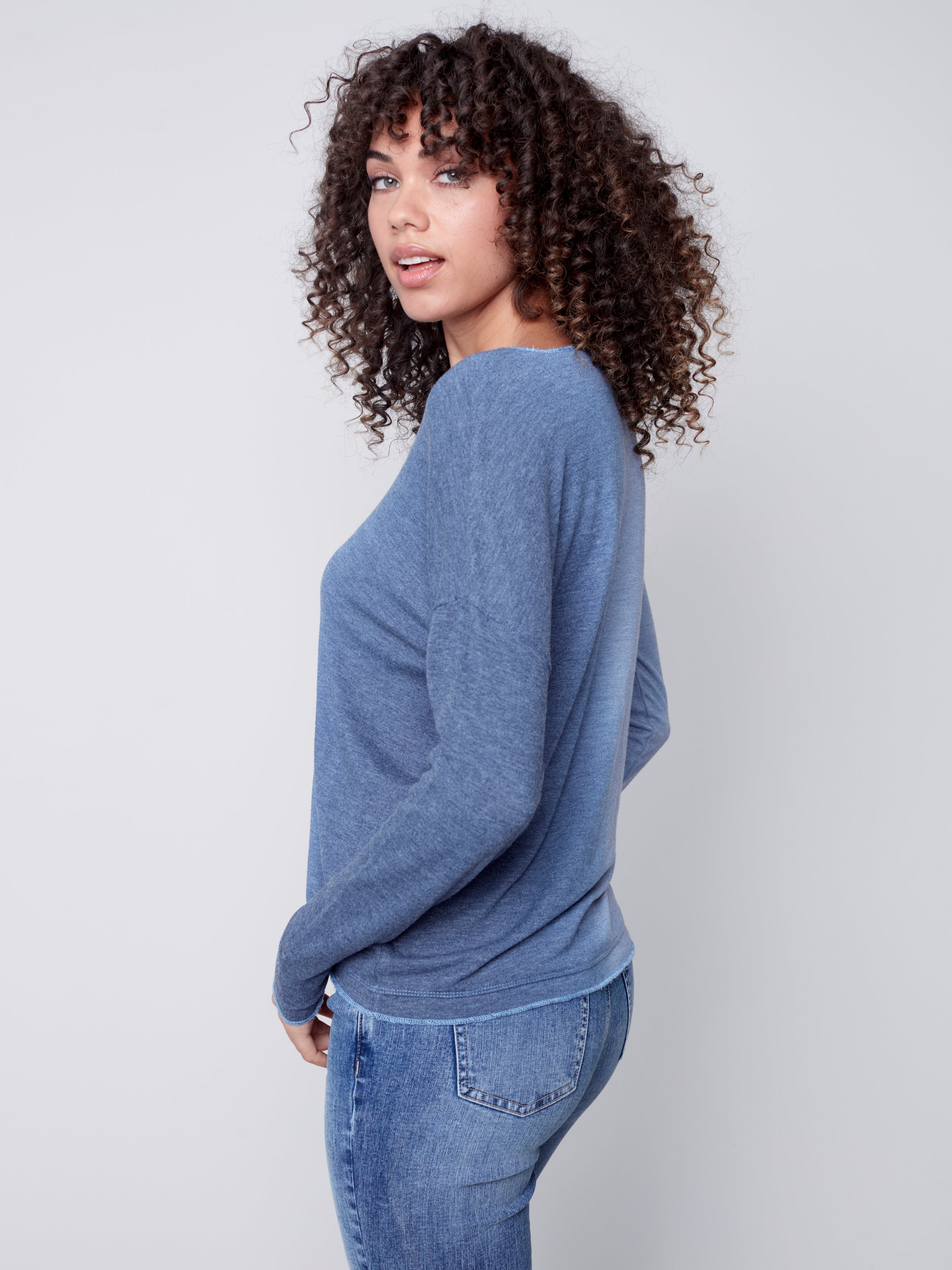 Charlie B Loose Ombré V-Neck Knit Top with Drop Shoulder