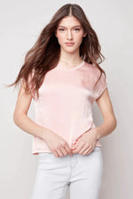 Charlie B Short Sleeve Satin Top - Pearl