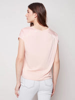 Charlie B Short Sleeve Satin Top - Pearl