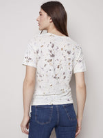 Charlie B Tie-Dye Linen Jersey V-Neck Knit Top - Natural