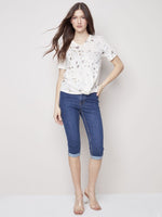 Charlie B Tie-Dye Linen Jersey V-Neck Knit Top - Natural