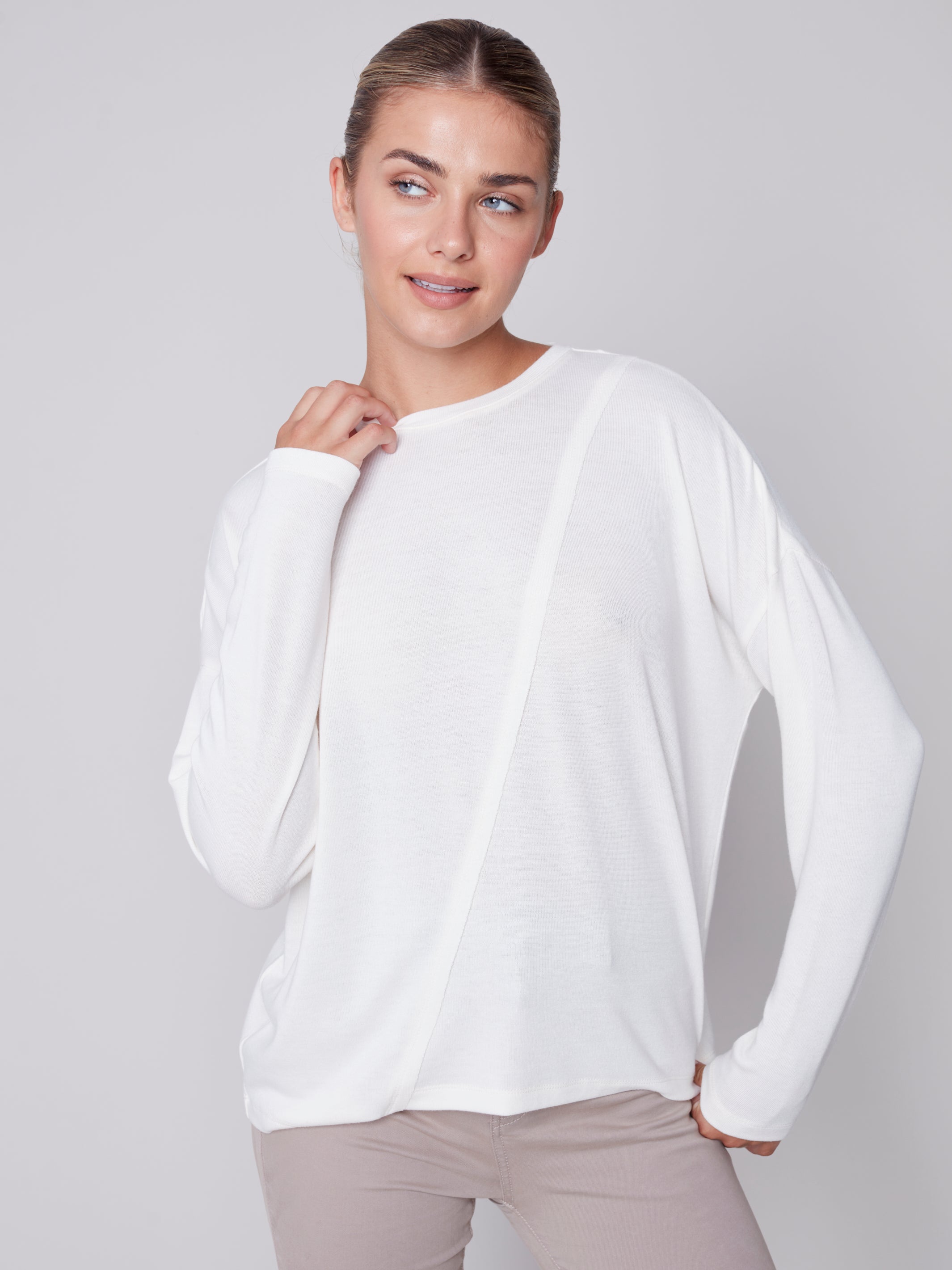 Charlie B Asymmetrical Knit Long Sleeve - Cream