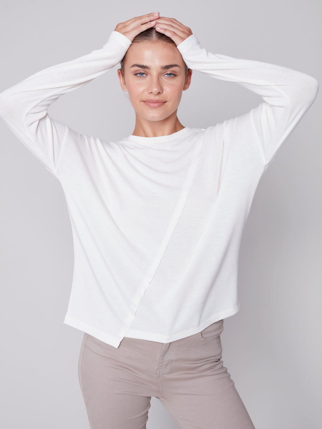 Charlie B Asymmetrical Knit Long Sleeve - Cream