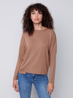 Charlie B Asymmetrical Knit Long Sleeve - Truffle