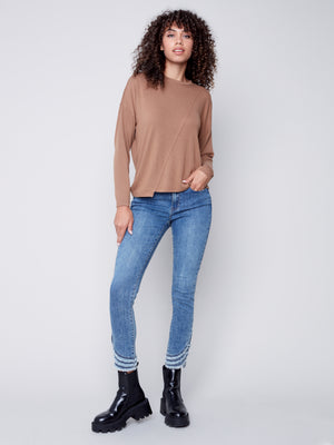 Charlie B Asymmetrical Knit Long Sleeve - Truffle
