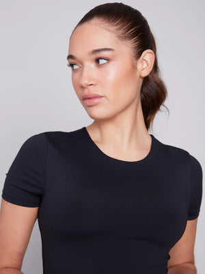 Charlie B Double Lined Ribbed Short Sleeve Top