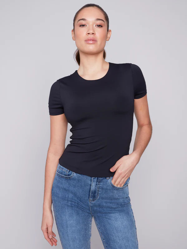 Charlie B Double Lined Ribbed Short Sleeve Top