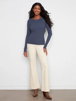 Charlie B Cotton Blend Ribbed Long Sleeve Top - Midnight