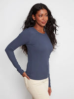 Charlie B Cotton Blend Ribbed Long Sleeve Top - Midnight