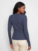Charlie B Cotton Blend Ribbed Long Sleeve Top - Midnight