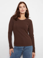 Charlie B Cotton Blend Ribbed Long Sleeve Top - Coffee