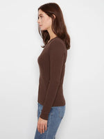 Charlie B Cotton Blend Ribbed Long Sleeve Top - Coffee